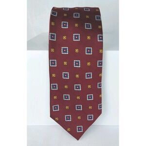 Jos A. Bank Mens Necktie 100% Silk Made In Italy Maroon Geometric 3.5"x60"